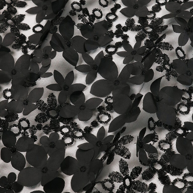 Luxury Black 3D Floral Laser Cut Embroidered Swiss Lace Fabric For