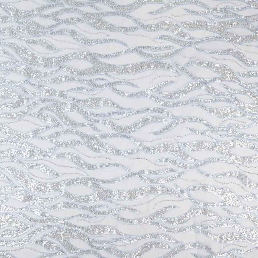 Light Blue Custom Line Beading Embroidered Lace Fabric for Dress 