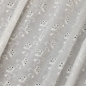 Off White Floral Cotton Voile Embroidered Fabric for Dress Fashion NEW-P02429