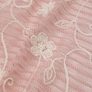 Pink Polyester Warp Knitted Yarn-Dyed Bottom Flower Cord EMBR Fabric for Fashion Trends NEW-C05113