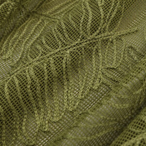 Green Checkered Mesh Fern leaves Cord EMBR Fabric for Fashion Trends NEW-C05149