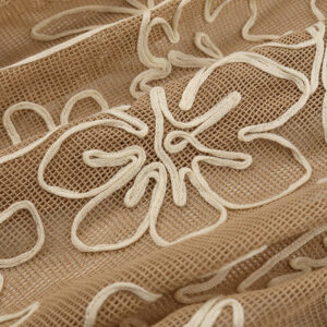 Khaki Checkered Mesh Flower and leaves Cord EMBR Fabric for Fashion Trends NEW-C05151